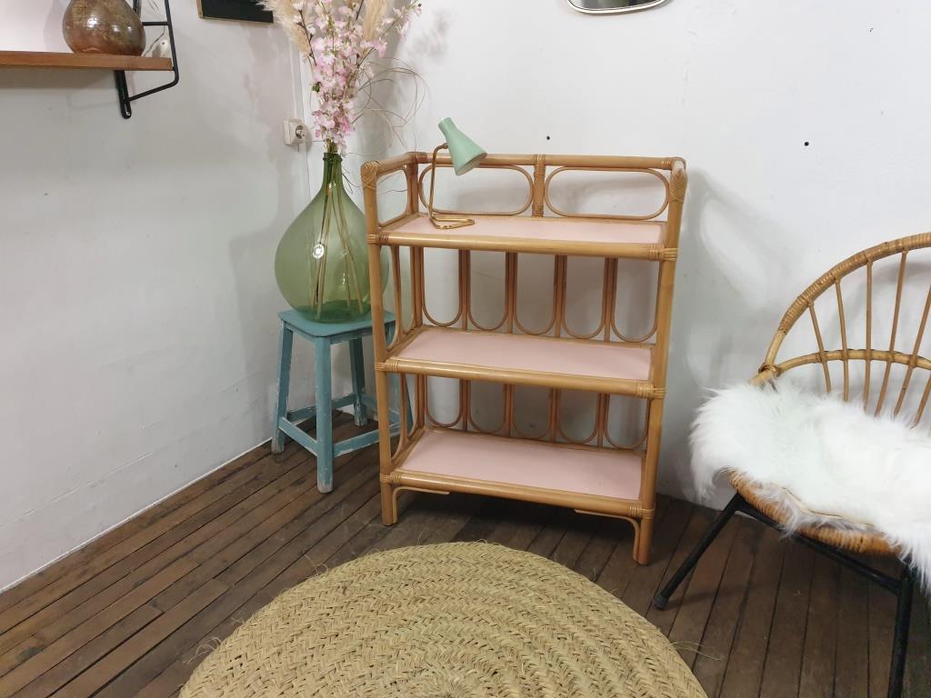 Vintage wicker and bamboo shelf