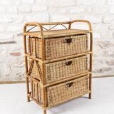 Wicker and rattan chest of drawers with 3 drawers