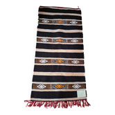 Small Black & Saffron Berber Kilim – Flat Weave Hanbel – 65x140 cm