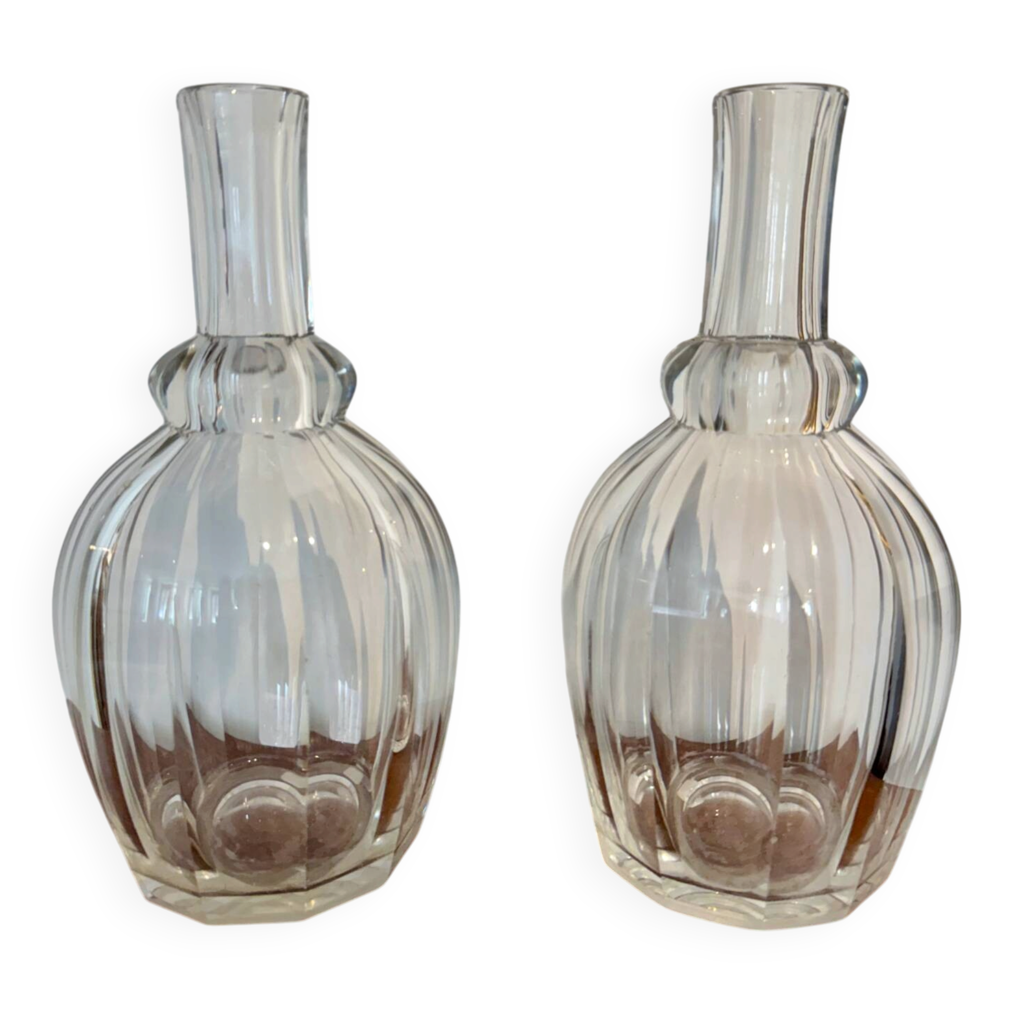 Pair of antique moulded crystal decanters (Baccarat style)