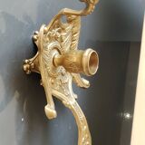 Bourgeoir à main/Rat de cave, Phénix/Paon, en laiton. Style Art Nouveau