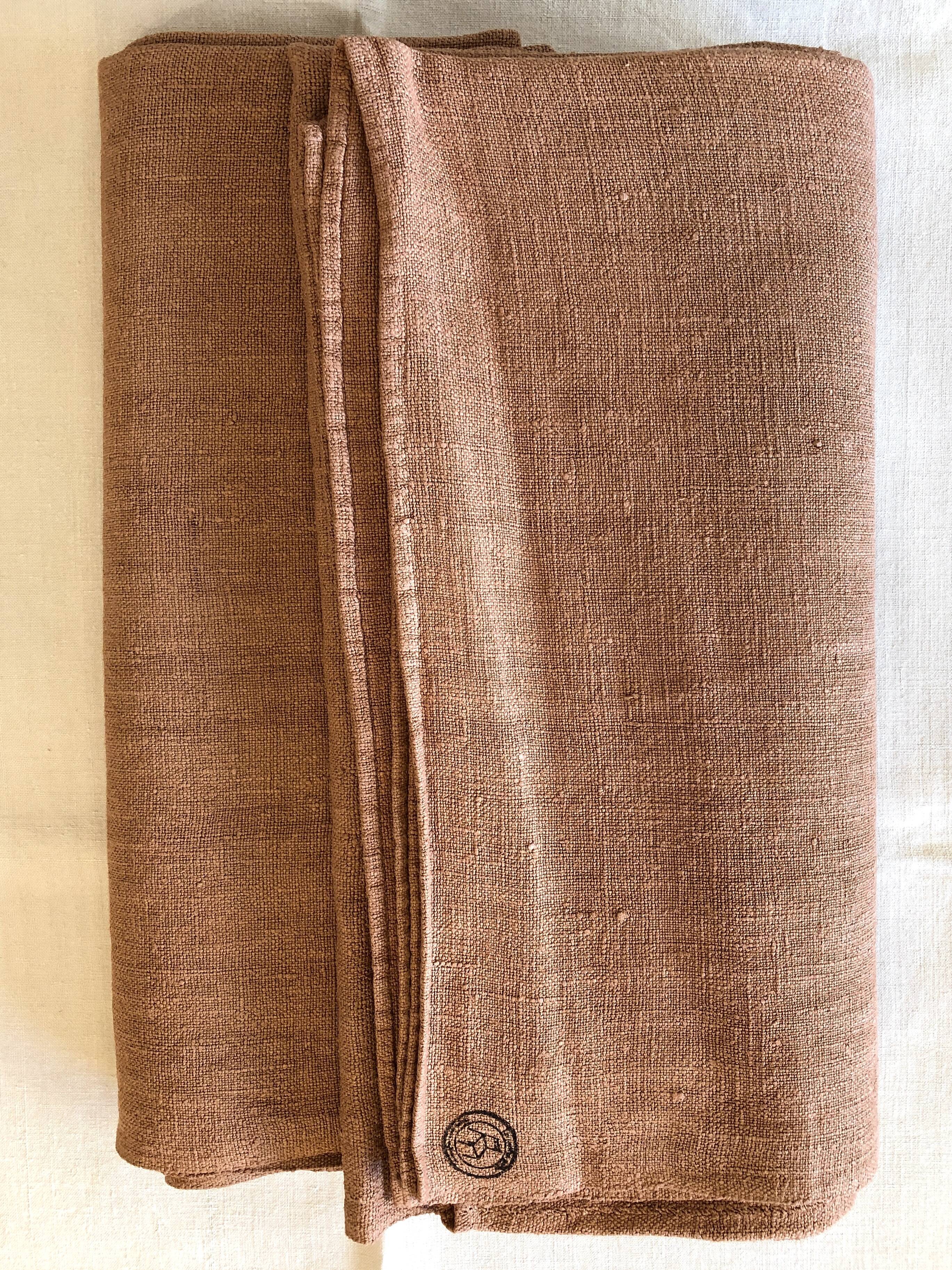 Old harvest tablecloth in hemp tinted terracotta