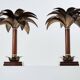 Maison Jansen style pair of bronze mahogany palm tree lamps 1960s