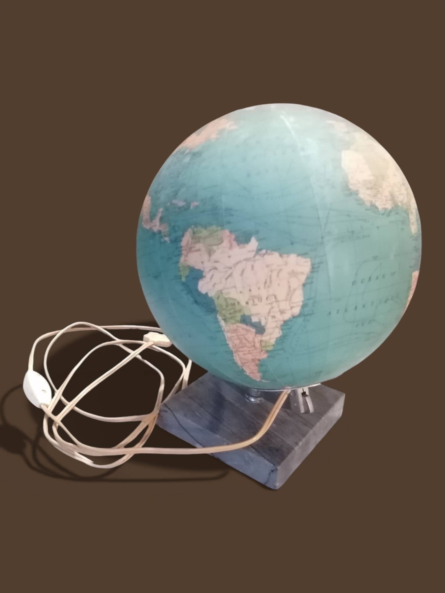 Vintage illuminated glass globe world map - 1940s