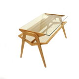 Oak table with webbing
