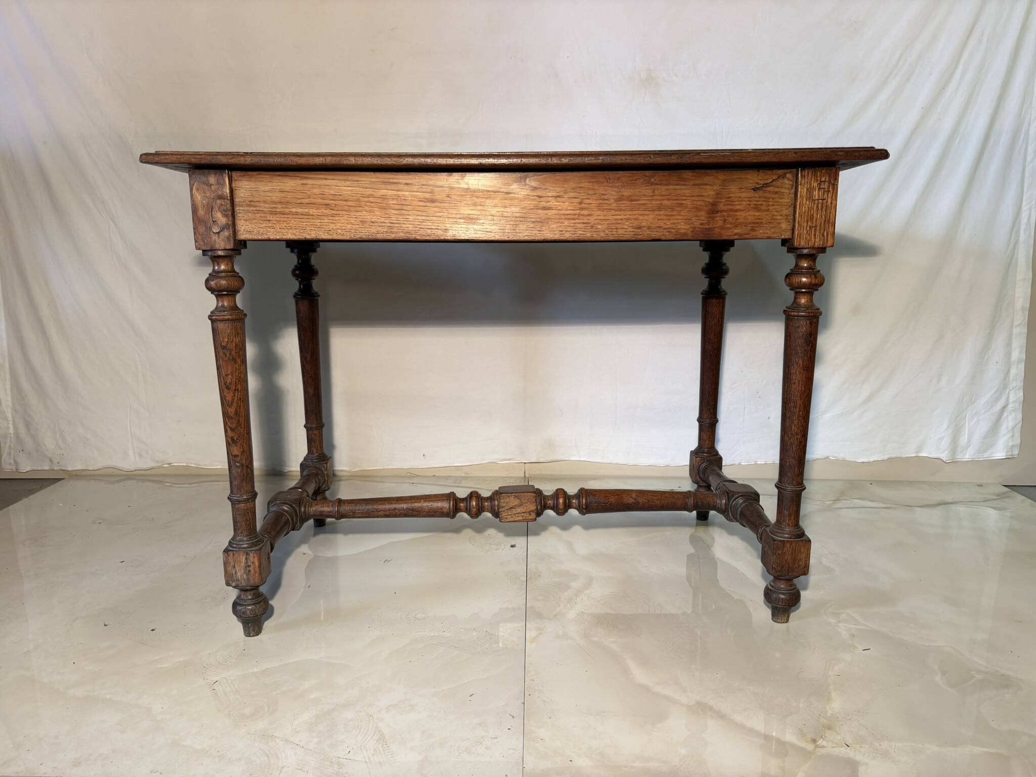 Antique solid wood table with turned legs