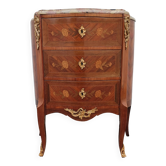 Curved chest of drawers with 3 marquetry drawers and marble top