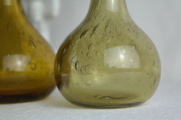 Paire de soliflores en verre soufflé bullé biot vintage