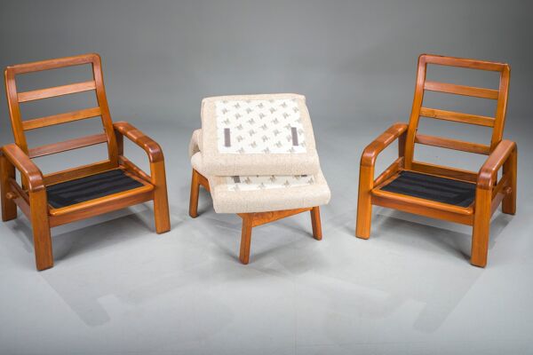 Chaises et pouf danois modernes du milieu du siècle en teck de HS Design, années 1960, lot de 3