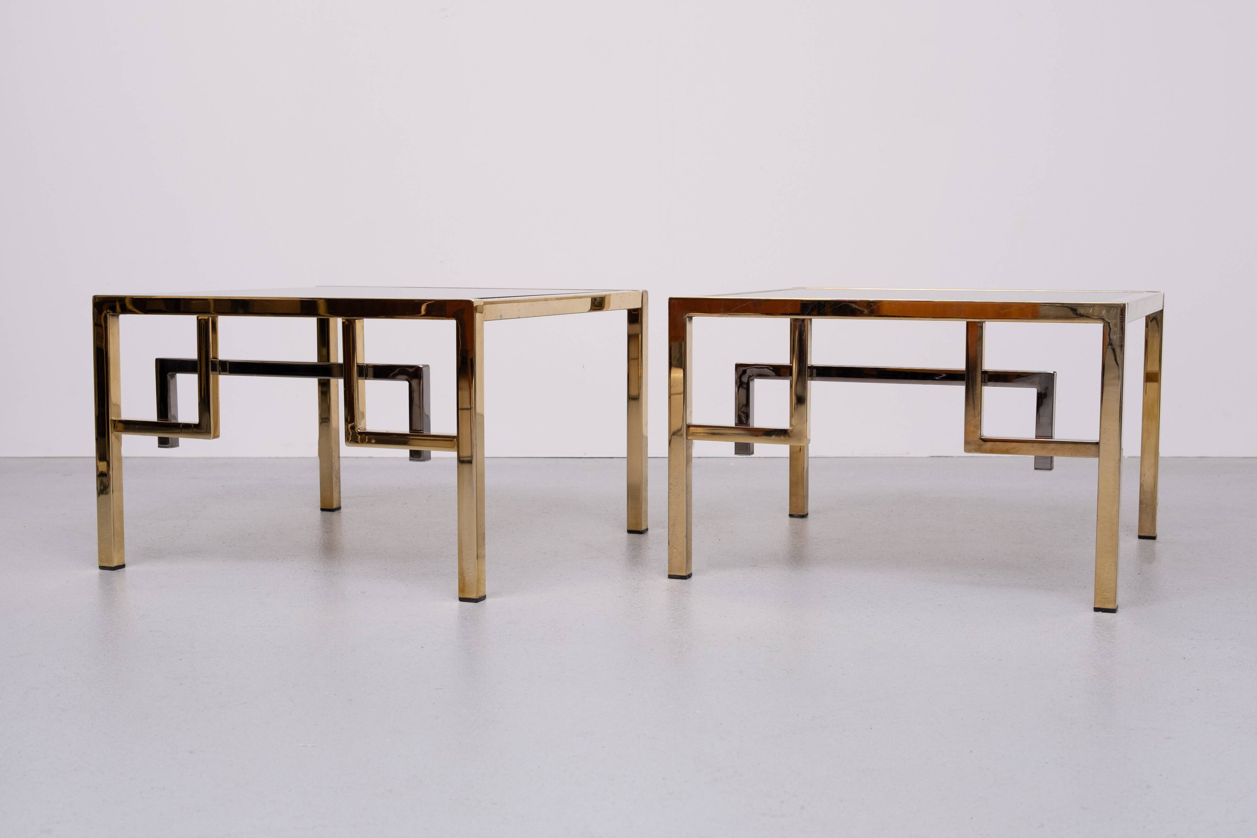 Pair Brass square side tables Belgo Chrome 1970s Belgium