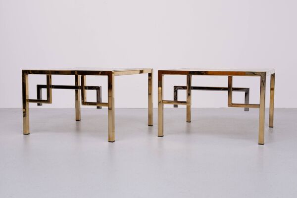 Paire de tables d'appoint carrées en laiton Belgo Chrome années 1970 Belgique