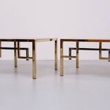 Pair Brass square side tables Belgo Chrome 1970s Belgium