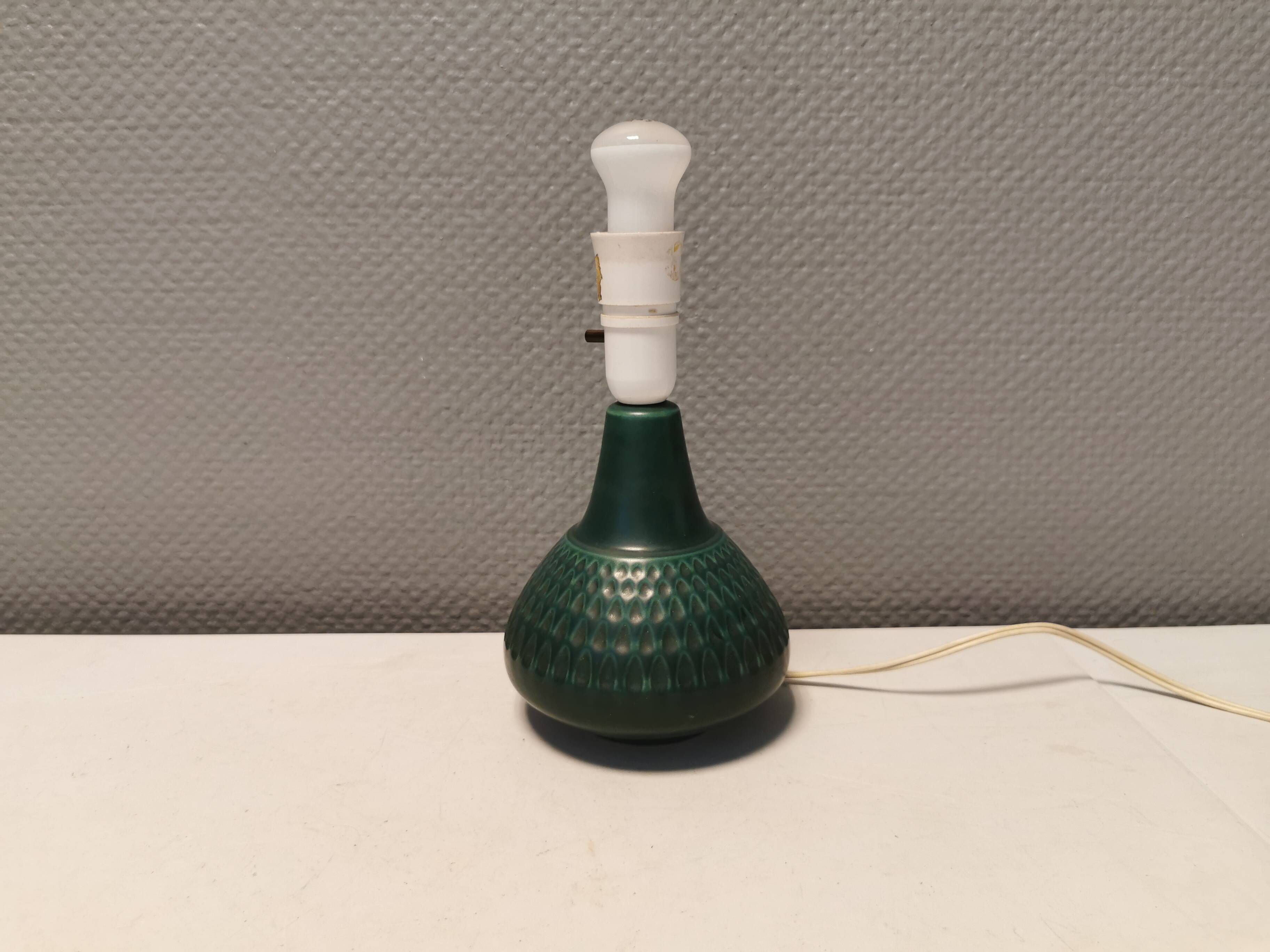 Beautiful table lamp in green/blue ceramic, Danish from the 1970s.