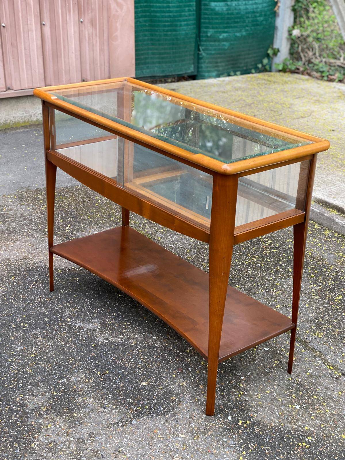Vintage Scandinavian console in solid wood with glass, 103cm.