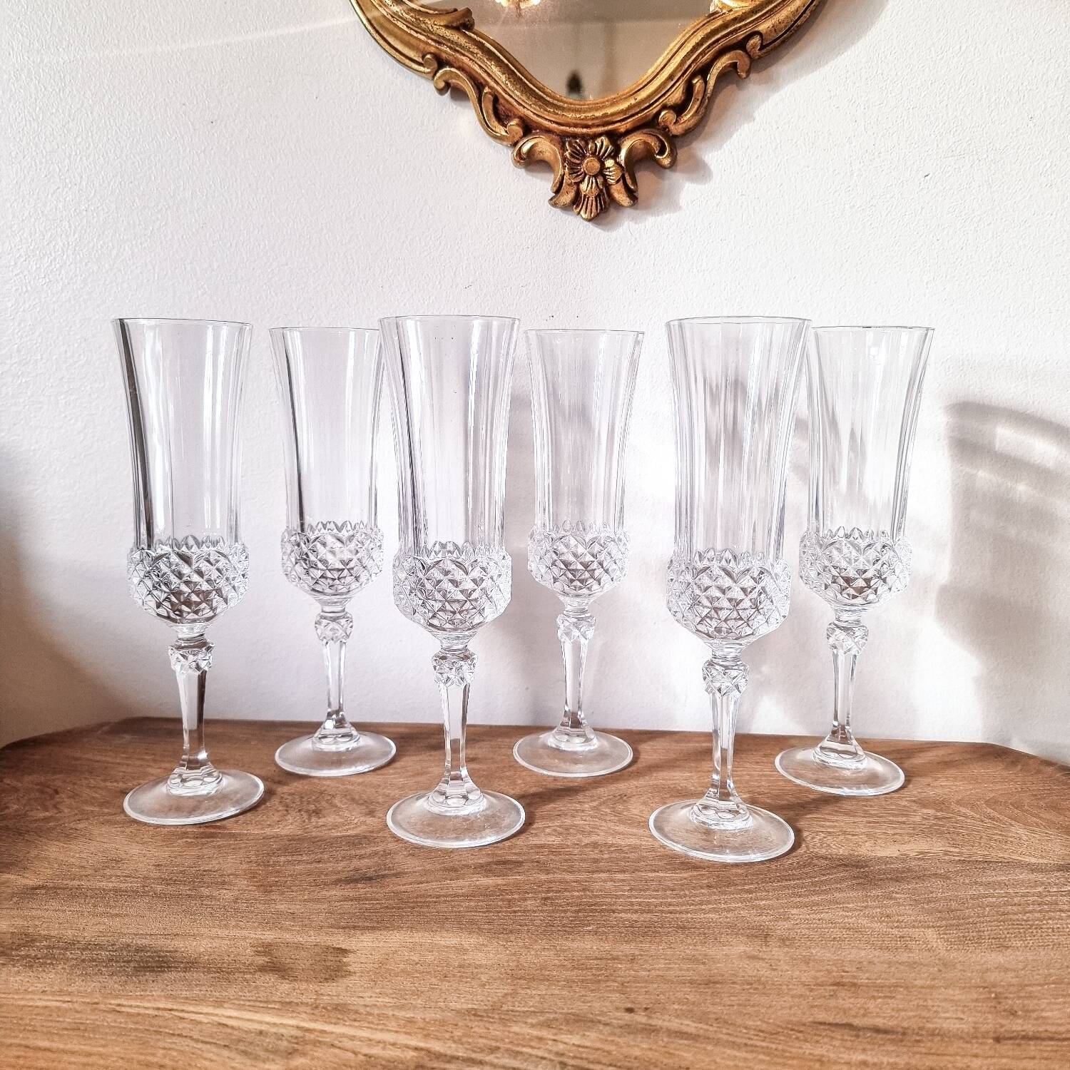 6 Champagne flutes, Arques crystal, Valencay model