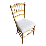 Napoleon III chair in gilded wood and beige cotton