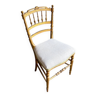 Napoleon III chair in gilded wood and beige cotton