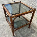 Small bamboo table and glass top