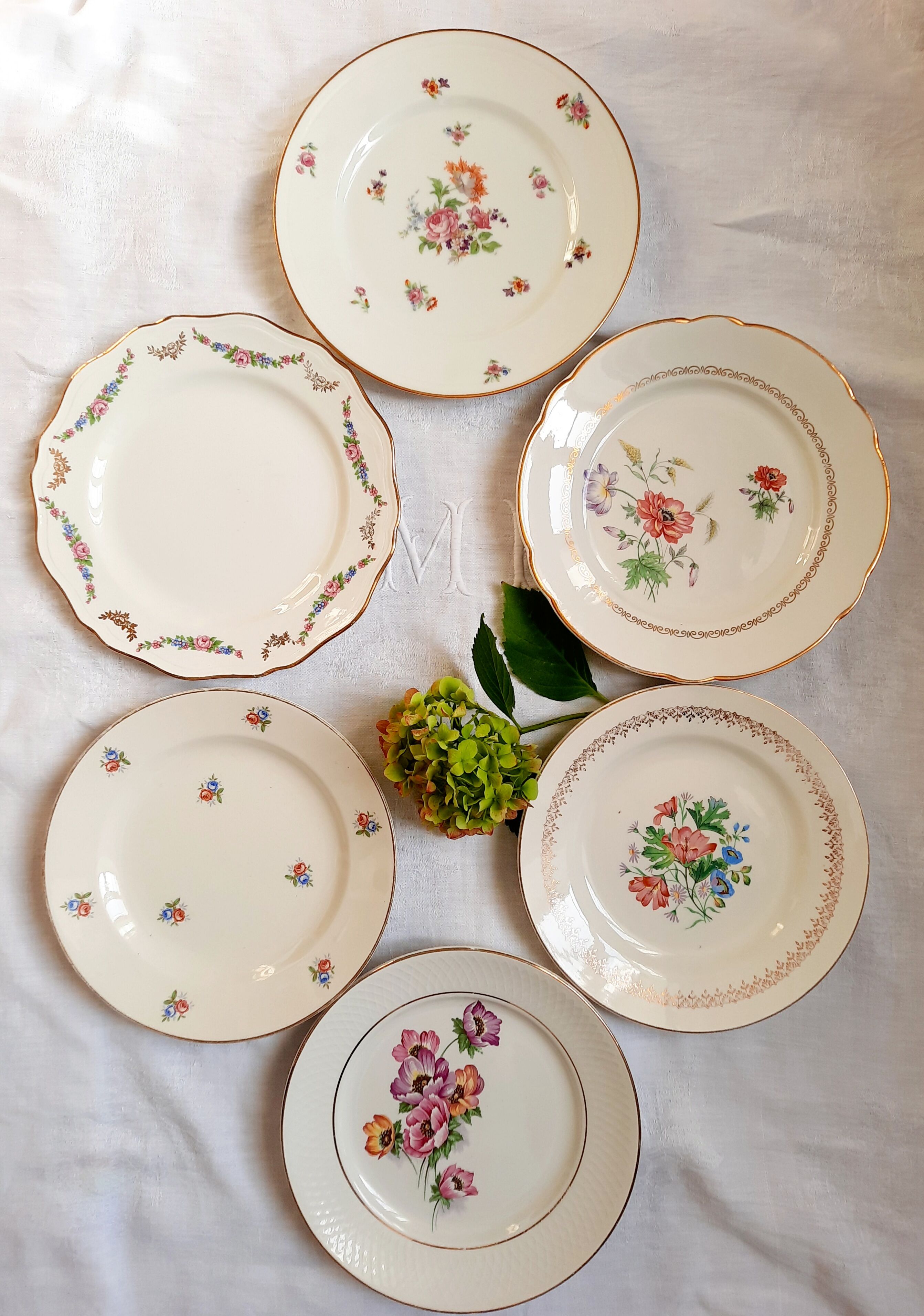 6 mismatched old flat plates
