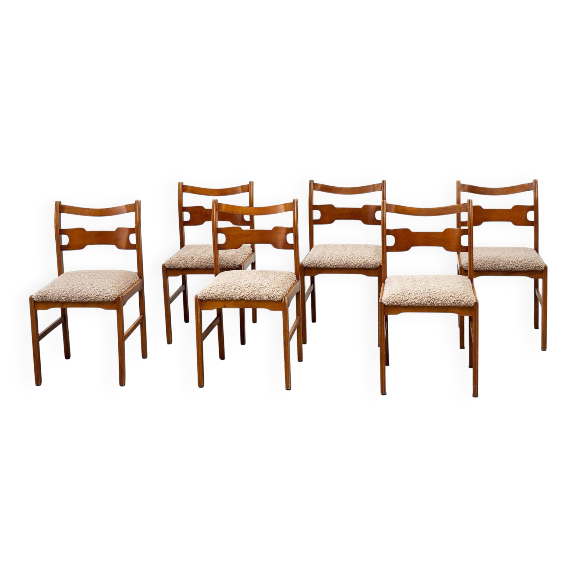 Set of six sculptural beech wood Italian dining chairs