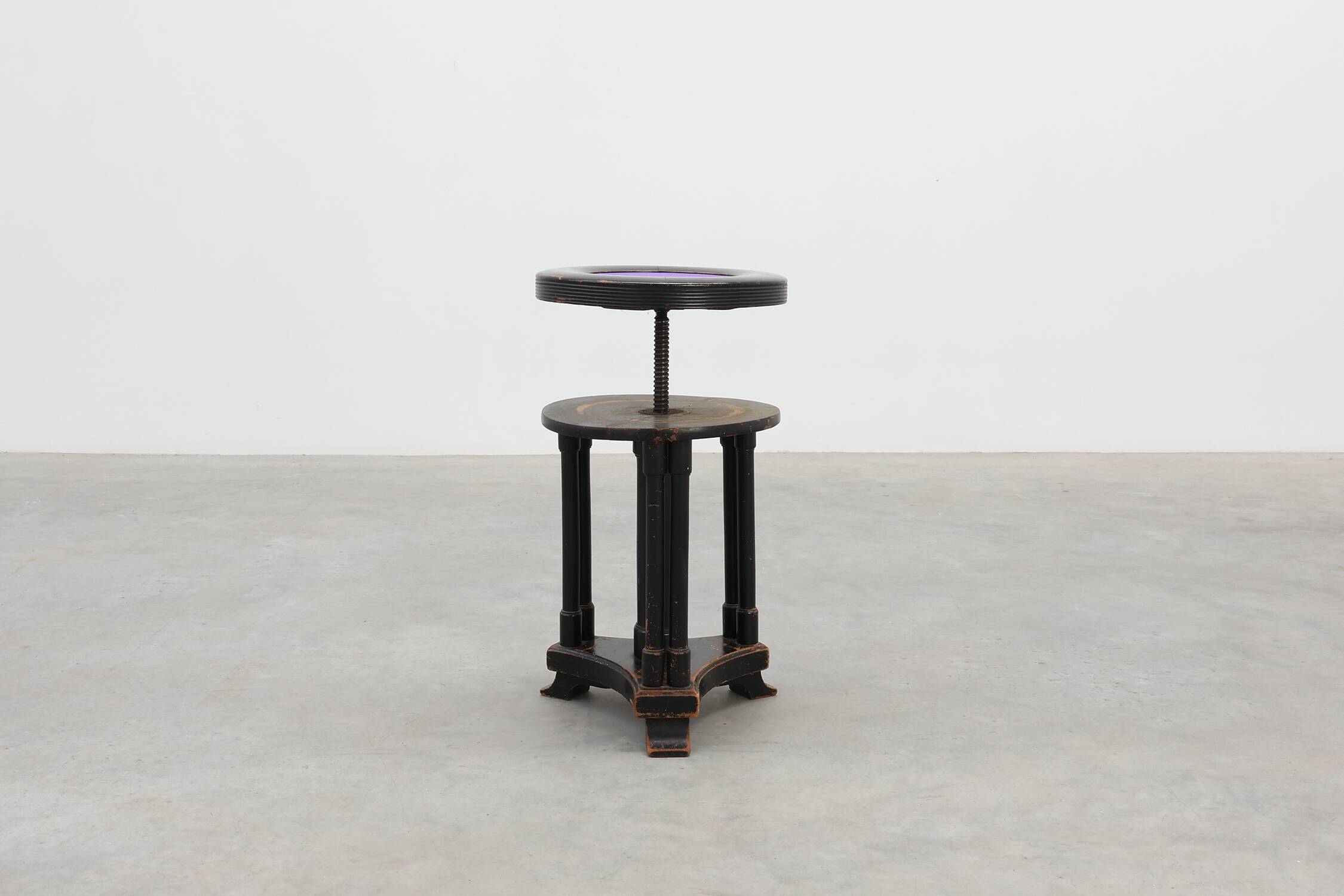 Black and purple adjustable velvet art deco piano stool, Belgium ca. 1910