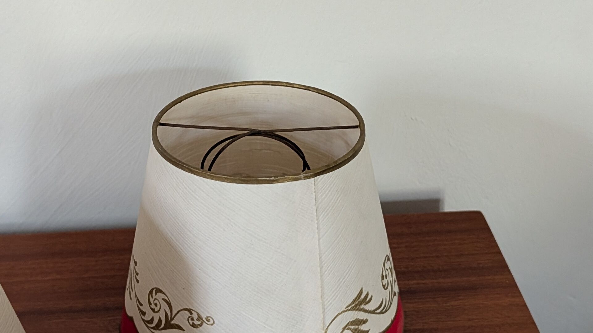 Pair of red and gold parchment lampshades