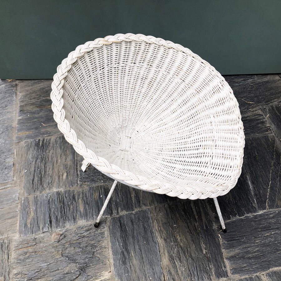 Pair of vintage white rattan armchairs