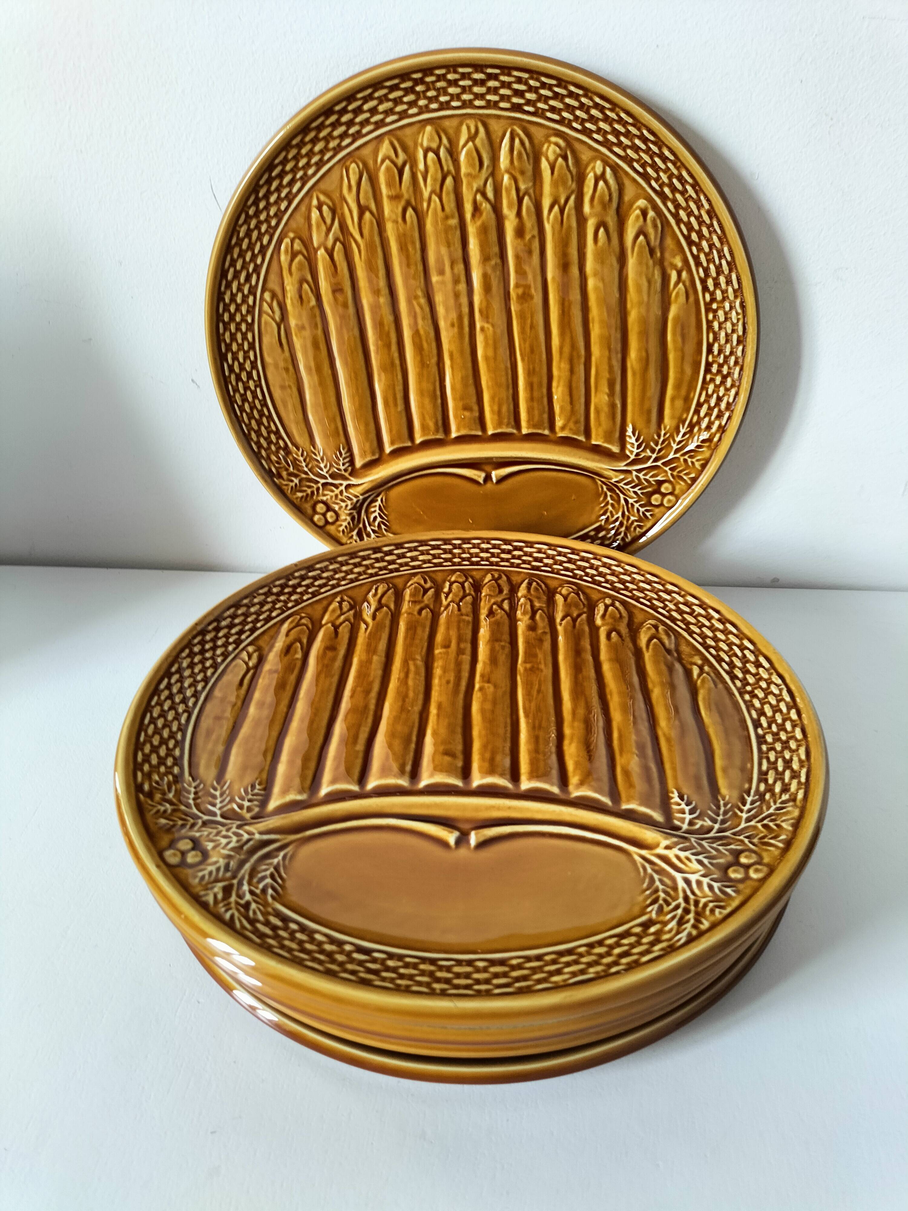 Set of 6 asparagus barbotine plates