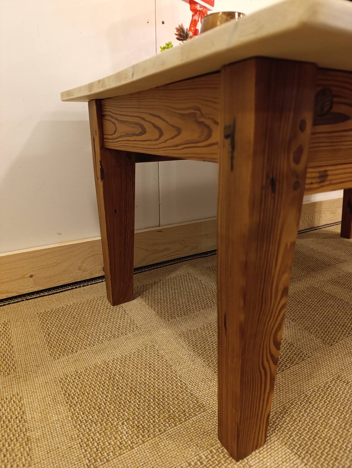 Farmhouse style coffee table, pitch pine base