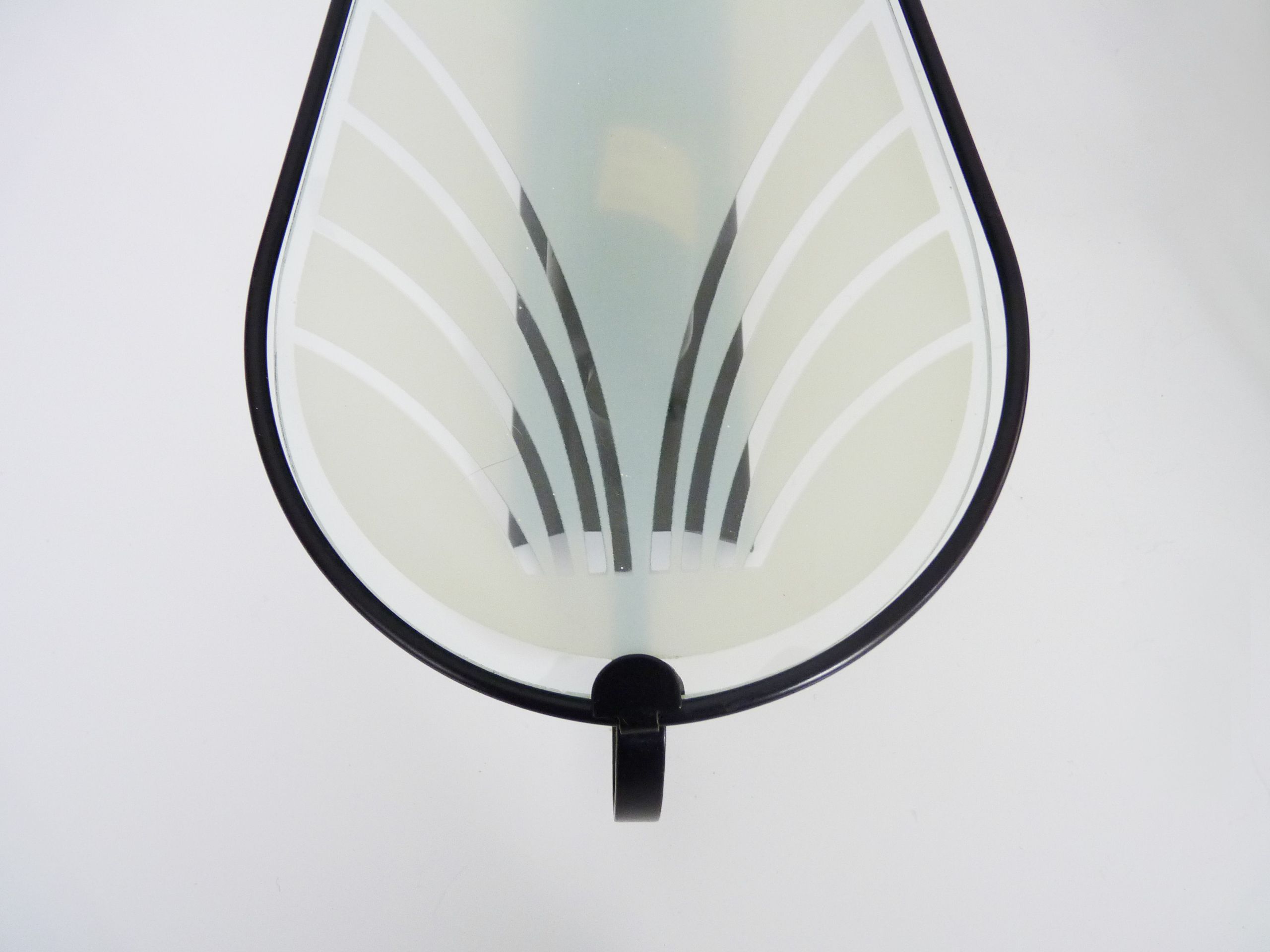 Pair of vintage wall appliques in black metal and blue patterned glass. Year 70
