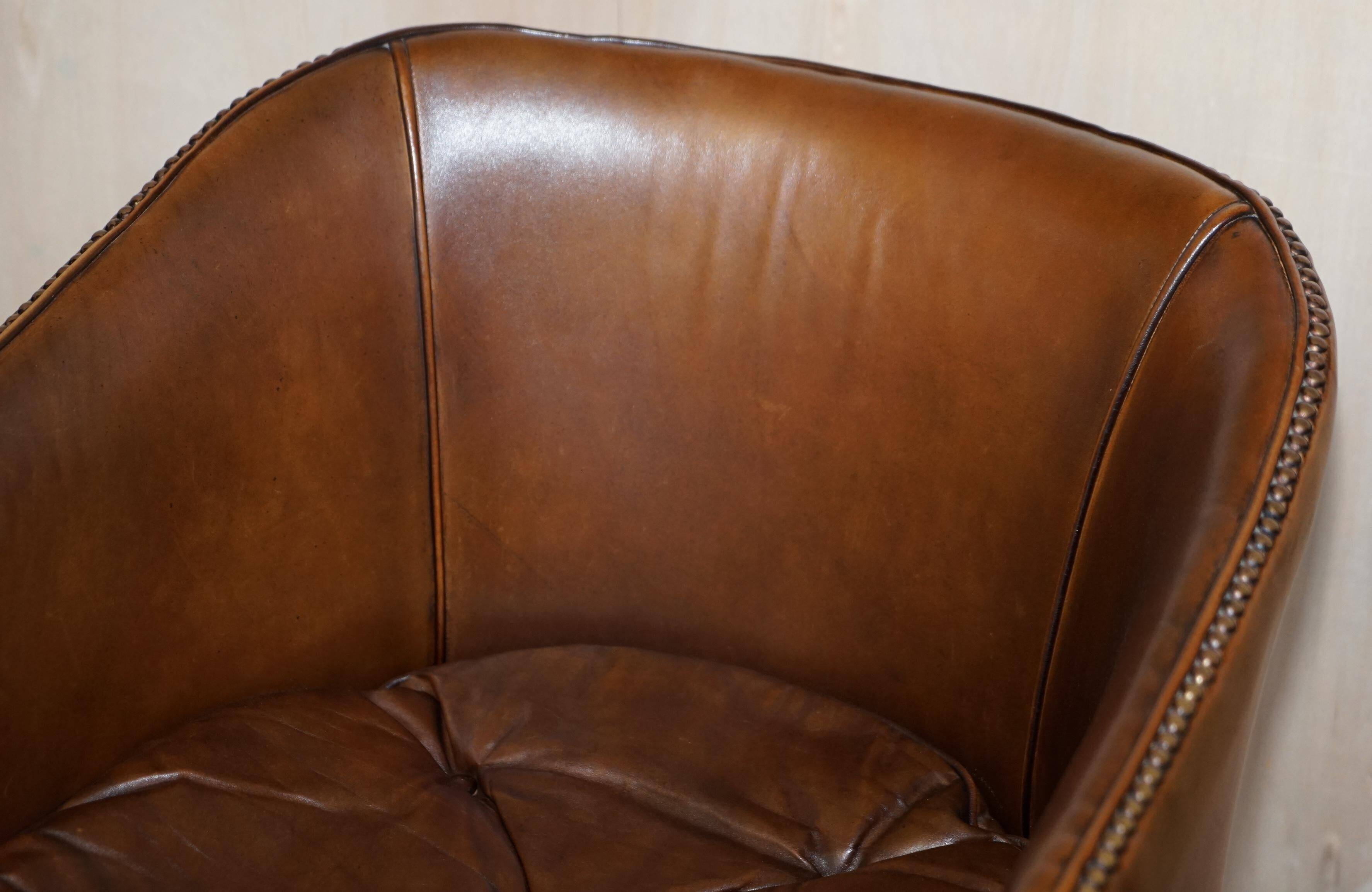 Vintage Patinated Leather Chesterfield Swivel Captain's Armchair