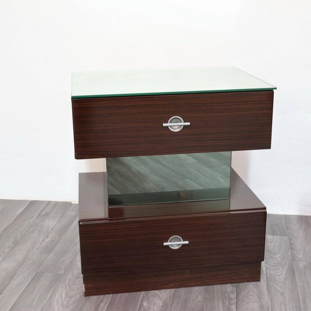 Macassar ebony bedside tables, cubic design, 1980s, set of 2.
