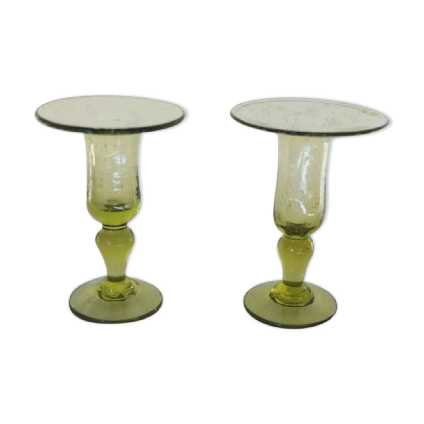 Pair of biot glass candlesticks
