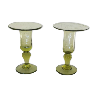 Pair of biot glass candlesticks