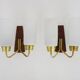 Pair of Scandinavian wall sconces in teak, brass and opaline glass globe