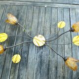 Wrought iron ceiling light with 4 arms & amber tulips | Luce Più Italy