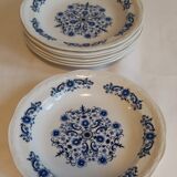 7 Vintage blue earthenware soup plates from Moulin des Loups, Orchies. ASCOTT model