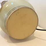 Lampe vintage en grès signée beige marron abat-jour en raphia corde 1970