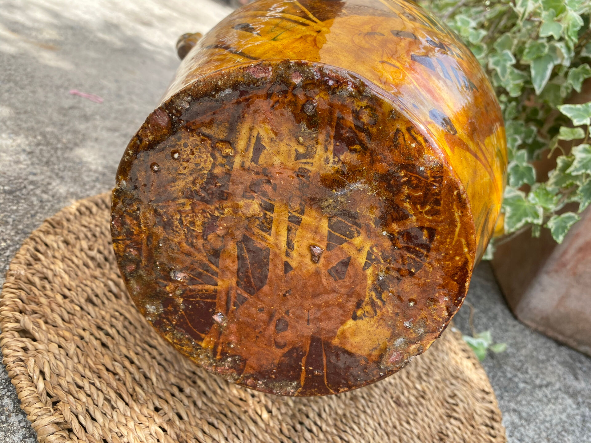 Ancient large vase in glazed speckled terracotta