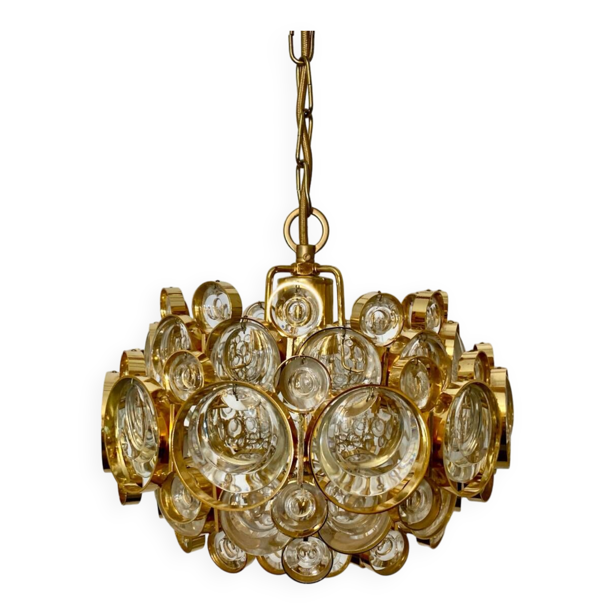 Bubble Chandelier in Crystal and Golden Brass attributed to Gaetano Sciolari for Palwa - Germany, 1960