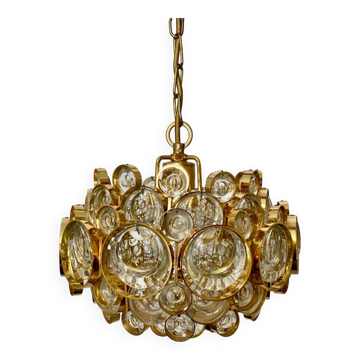 Lustre Bulle en Cristal et Laiton Doré attribué à Gaetano Sciolari pour Palwa - Allemagne, 1960
