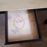 Farm table, dining, oak and pine patinated black and pale yellow
