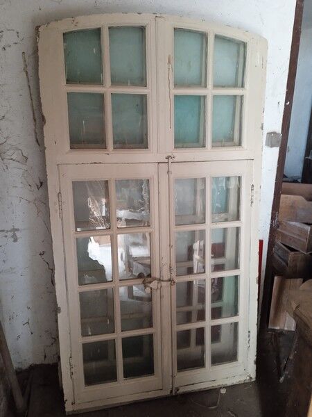 Old arched house window / transom, hammered glass, cremone