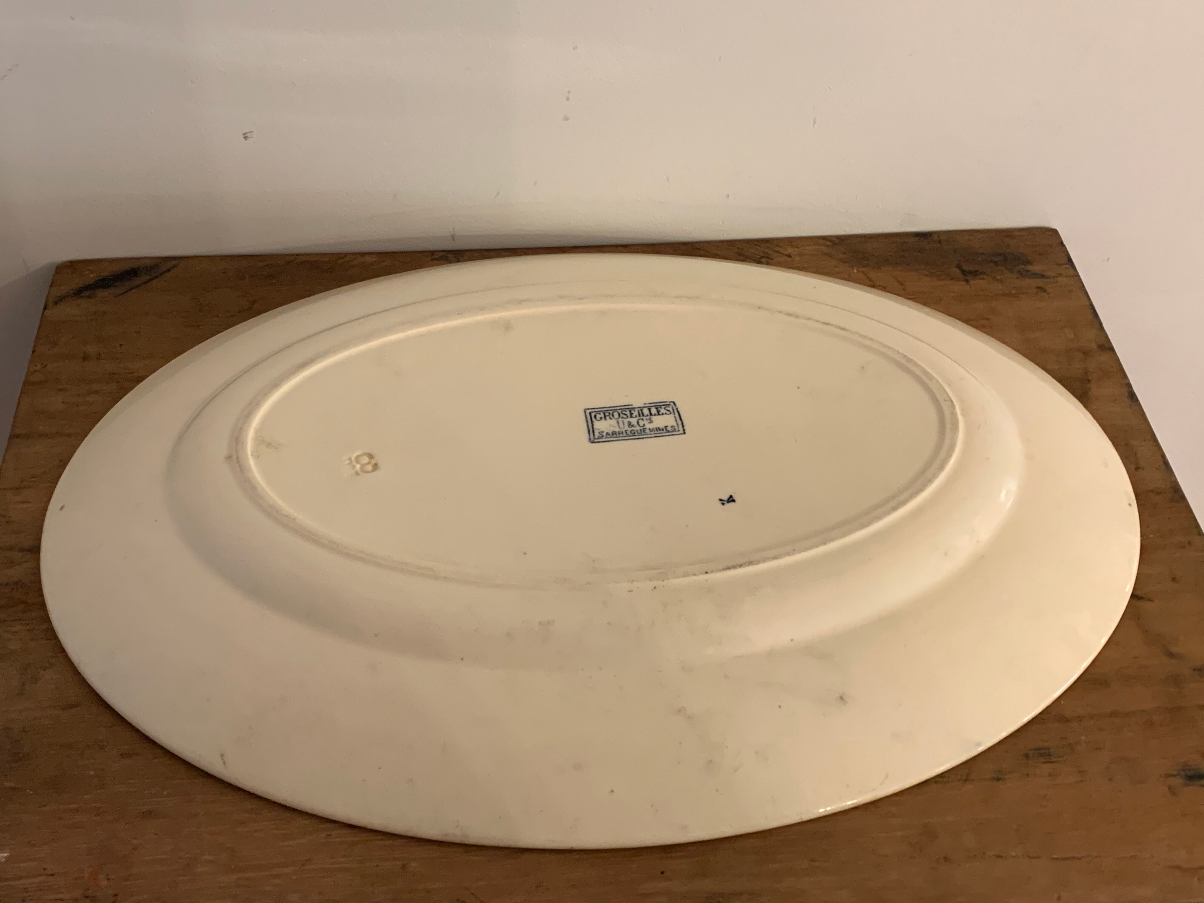 Soupière ravier and dish old blue porcelain Sarreguemines model Groseilles