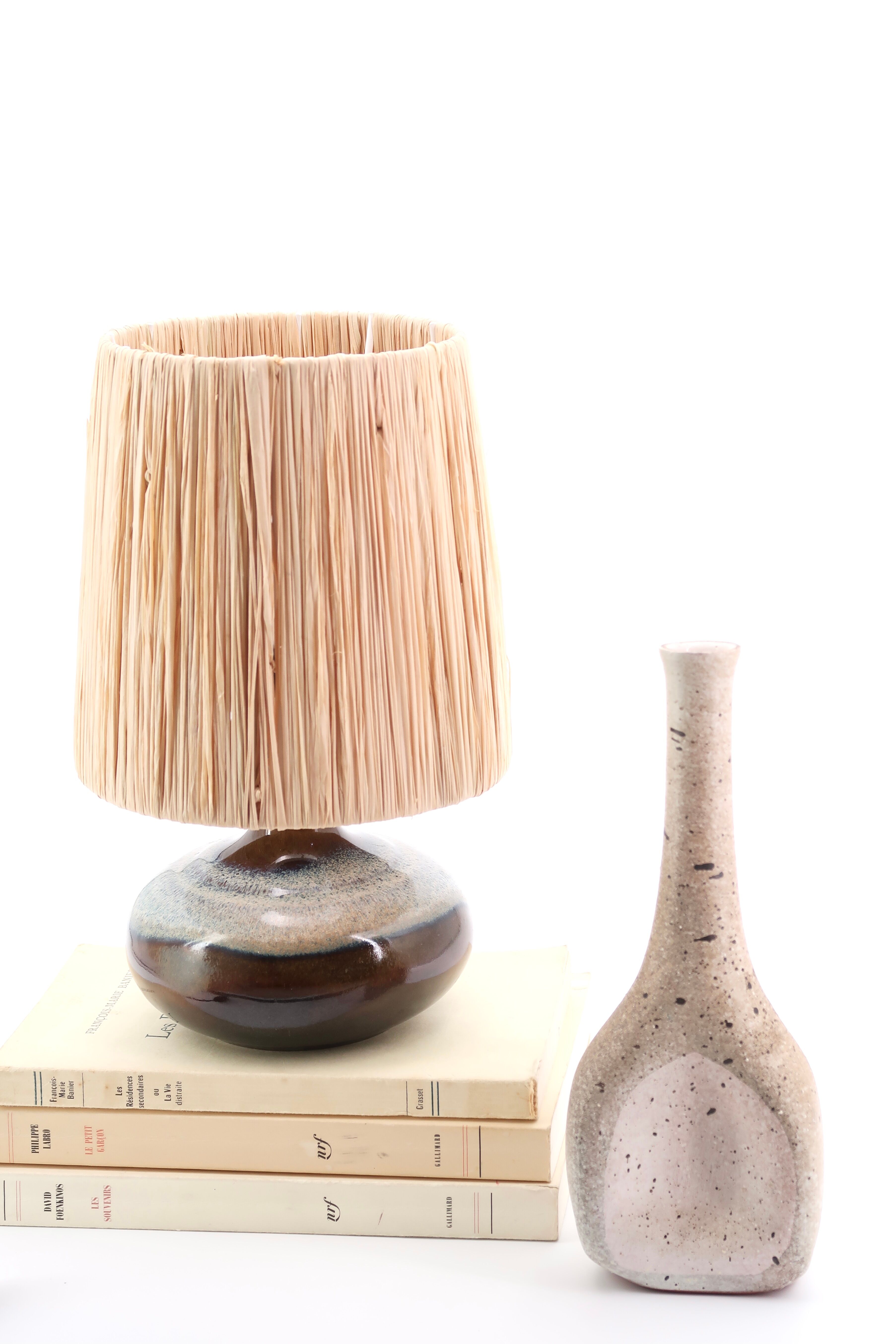 Beige grey ceramic bottle vase from Azé pottery