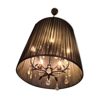 Baroque luminaire: chandelier reclaimed with a black veil fabric lampshade