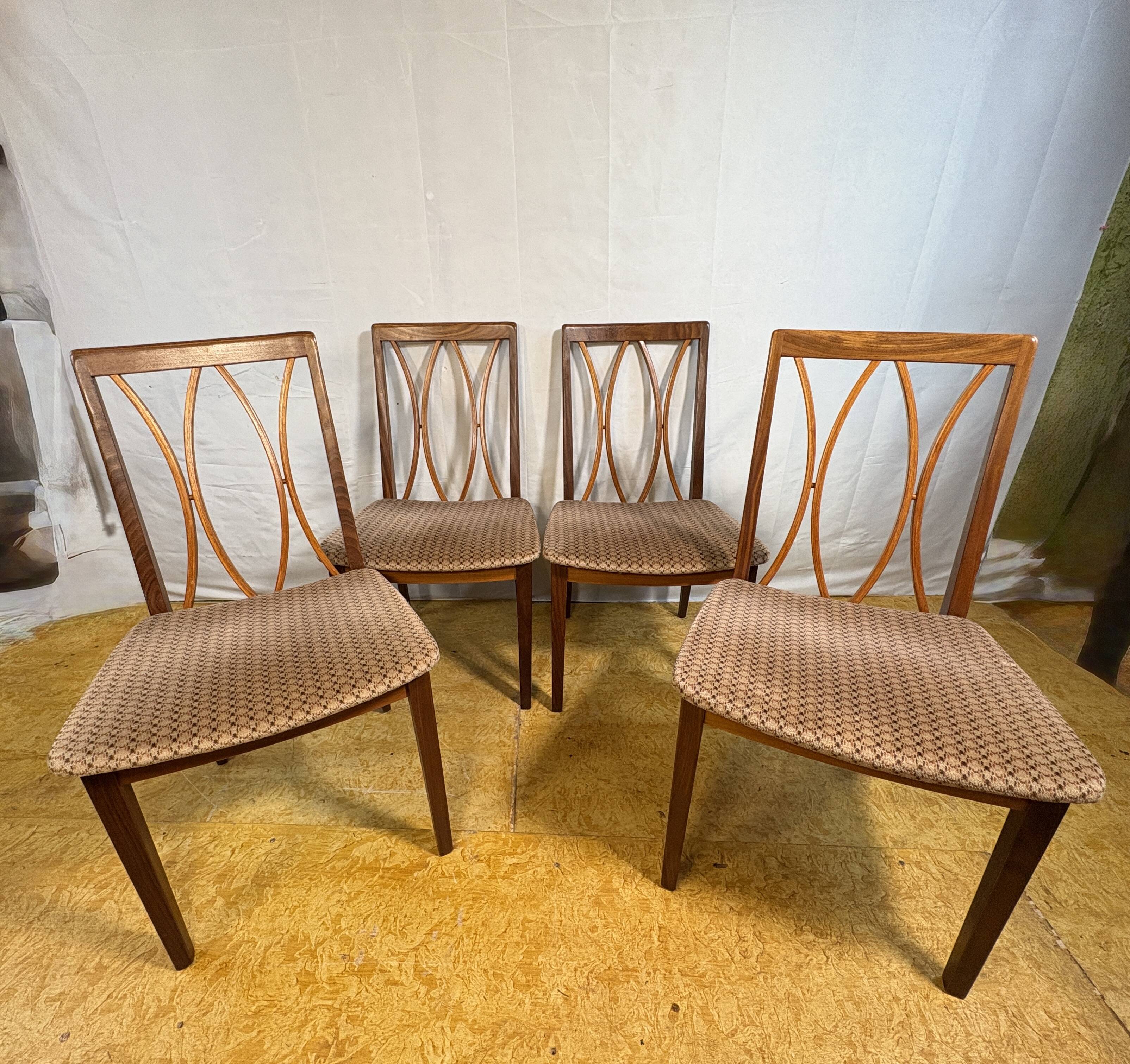 Mid century retro vintage teak and cloth dining chairs by GPlan 1970