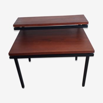 Table d'appoint métal et bois années 50
