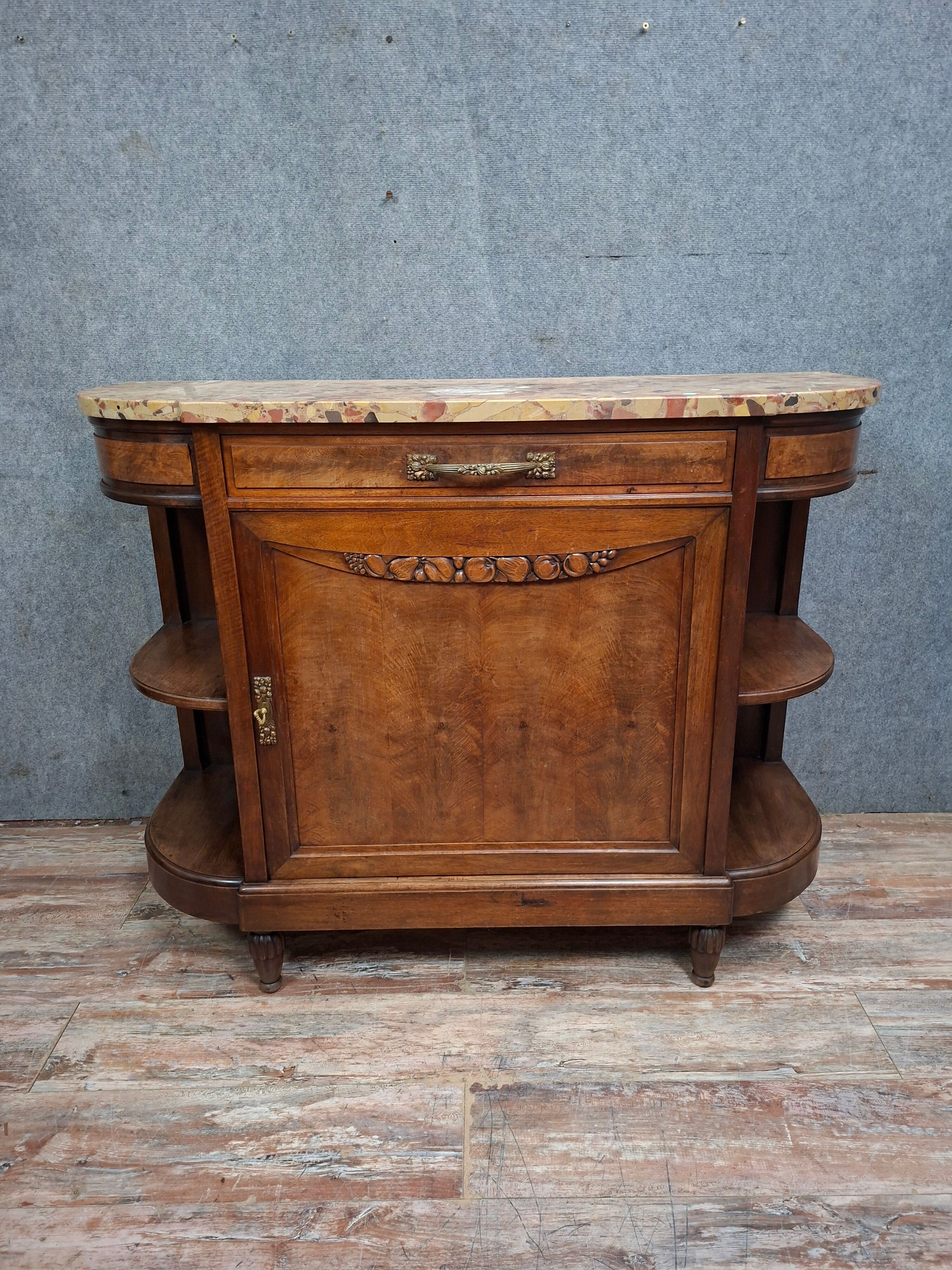 Buffet Art Déco en noyer et marbre brèche – Vers 1930