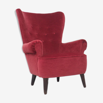 Artifort velvet red lounge chair by Theo Ruth, 1950's